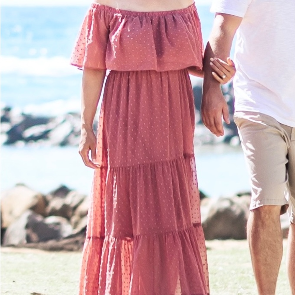 Baltic Born Swiss Dot Off the Shoulder Maxi Dress Dusty Mauve Size Small - Picture 8 of 8